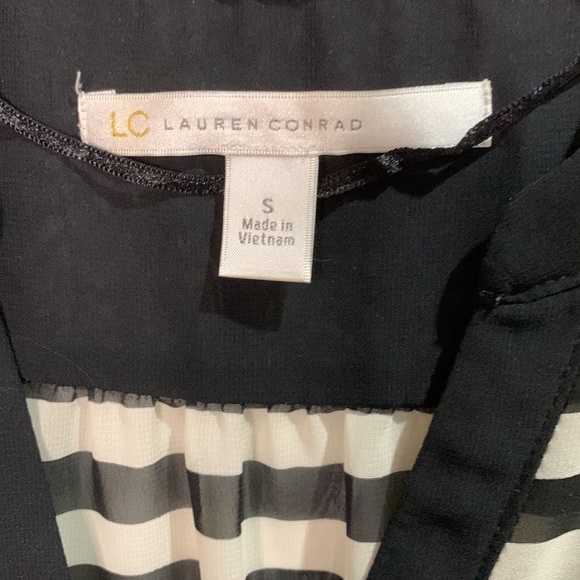 LC Lauren Conrad semi sheer black and cream striped blouse size small - Picture 2 of 5